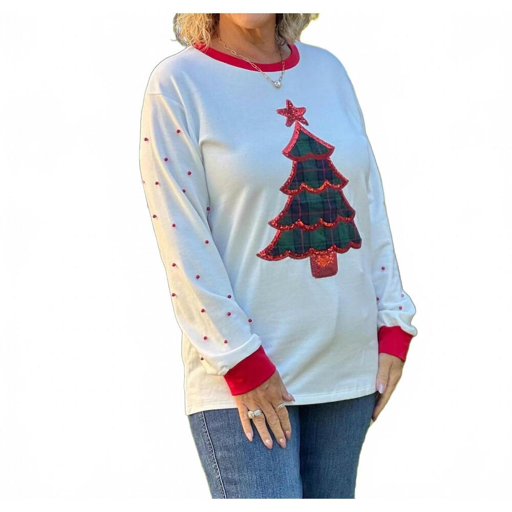 NEW SOUTHERN GRACE holiday sweatshirts in plaid tree patch